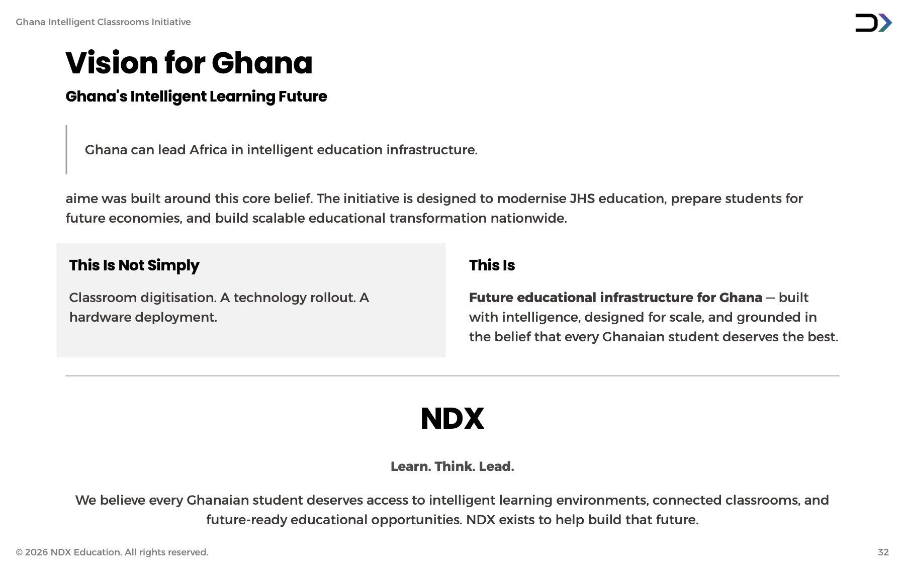 Concept slide describing Ghana's intelligent learning future