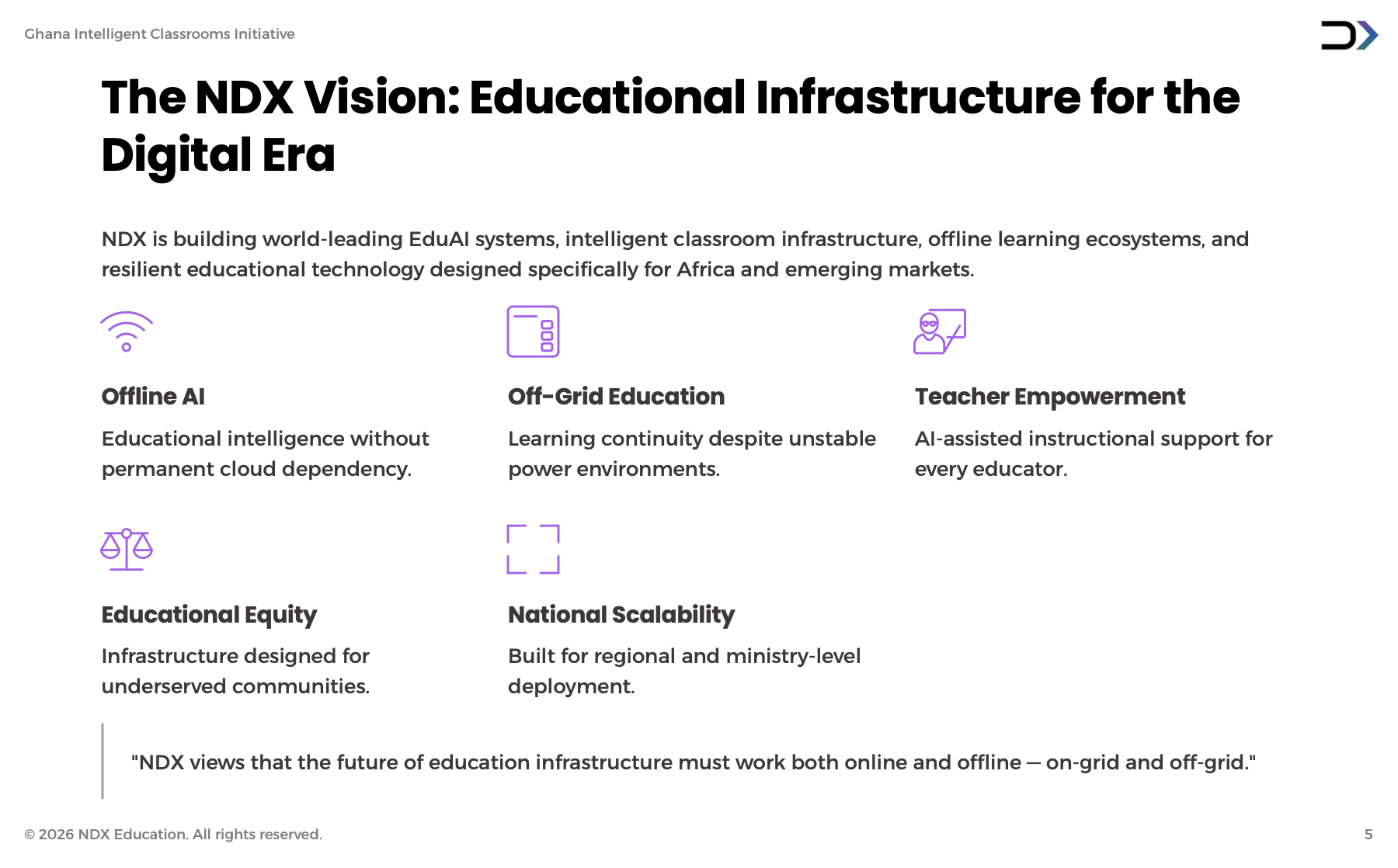 Concept slide showing the NDX vision for educational infrastructure in the digital era